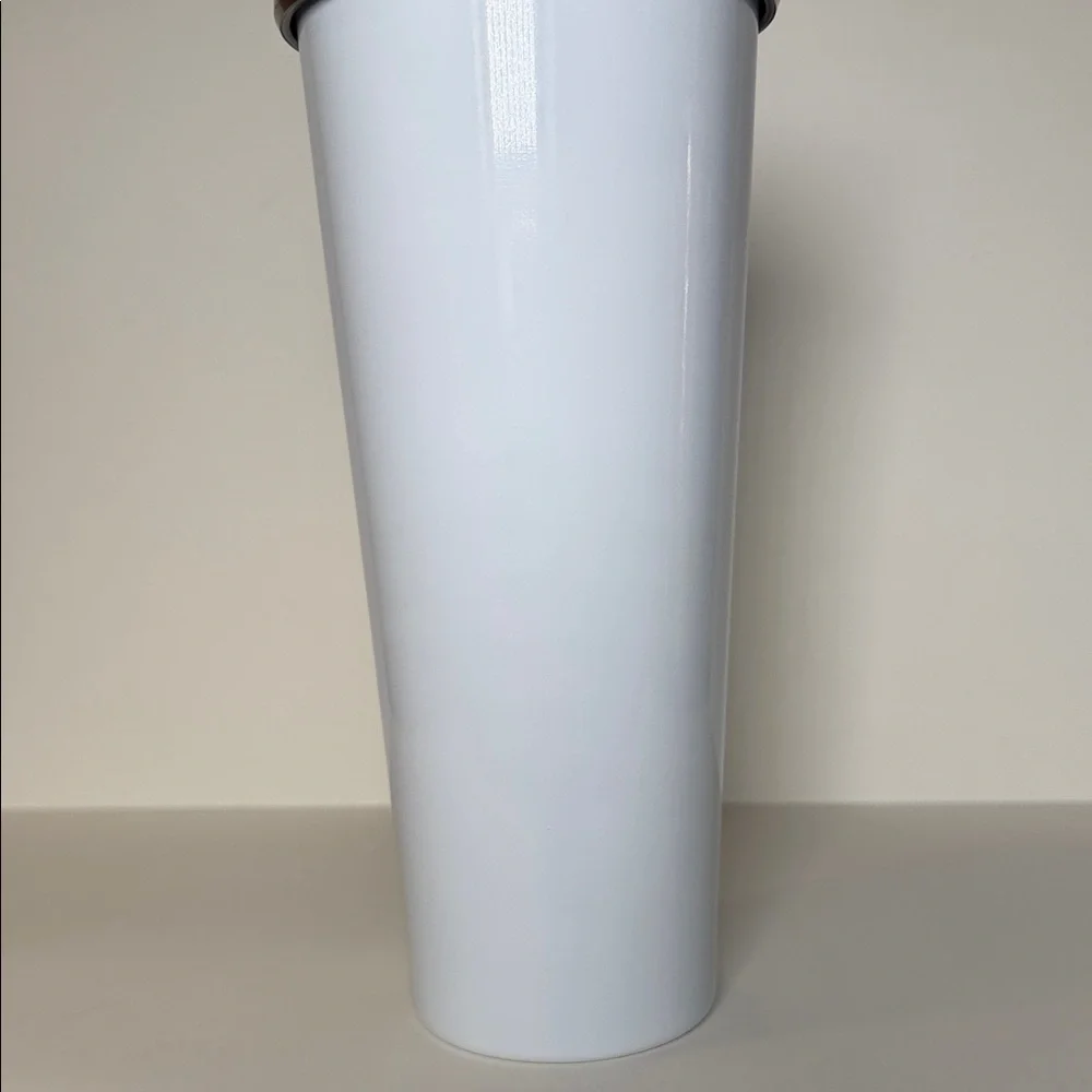 Starbucks 2015 White Embossed Siren SS Cold Cup Venti Rose Gold Lid 24oz NWT
